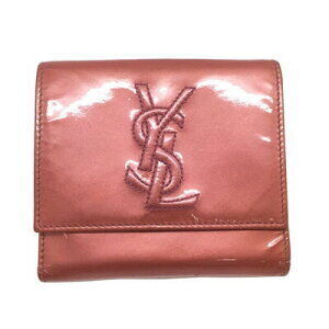 Saint Laurent Yves Double Hook Wallet Vernis Patent Leather Pink